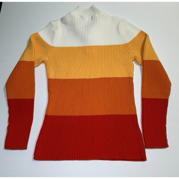 Liz Claiborne Women’s Quarter Zip Sweater Colorblock High Neck Cotton L Stretch - Picture 4 of 6